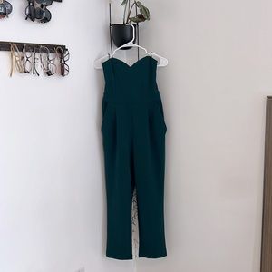 Express emerald green strapless jumpsuit